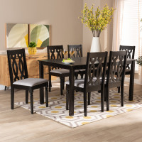 Baxton Studio RH334C-Grey/Dark Brown-7PC Dining Set Cherese Modern and Contemporary Grey Fabric Upholstered and Dark Brown Finished Wood 7-Piece Dining Setb